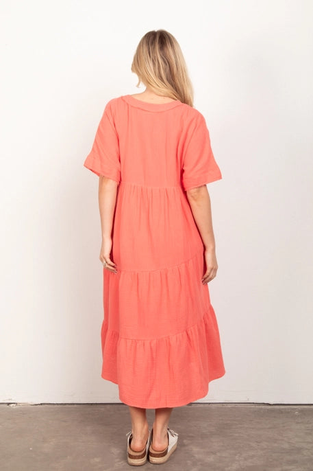 Frayed Detail Soft Gauze Midi Dress