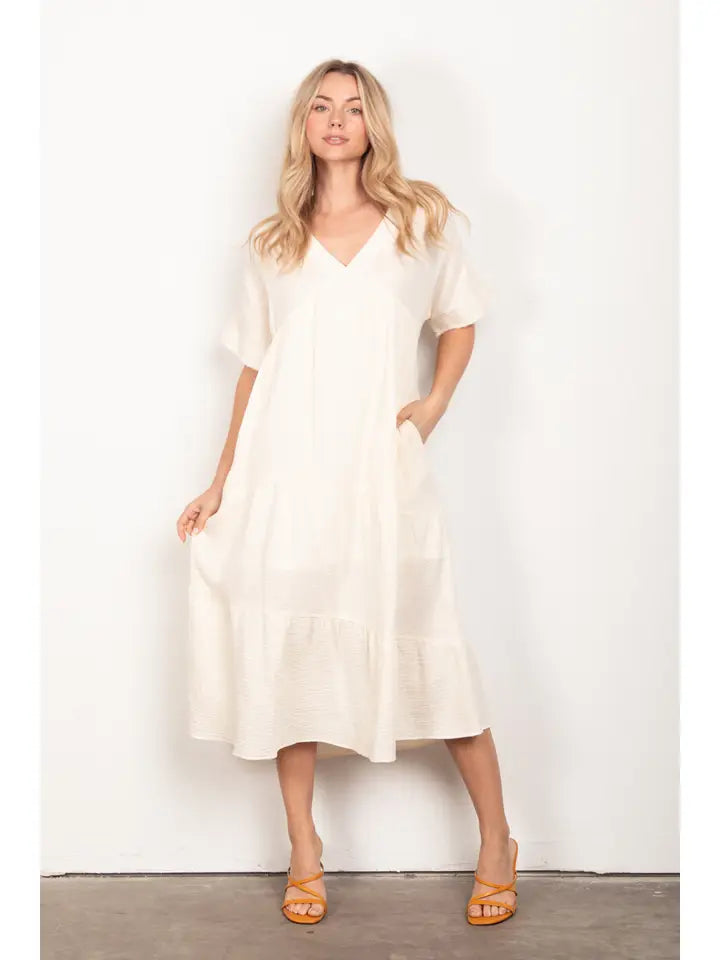 Frayed Detail Soft Gauze Midi Dress