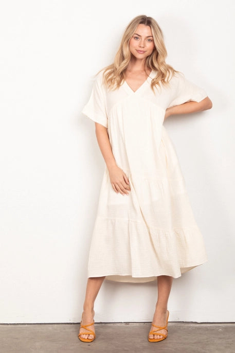 Frayed Detail Soft Gauze Midi Dress