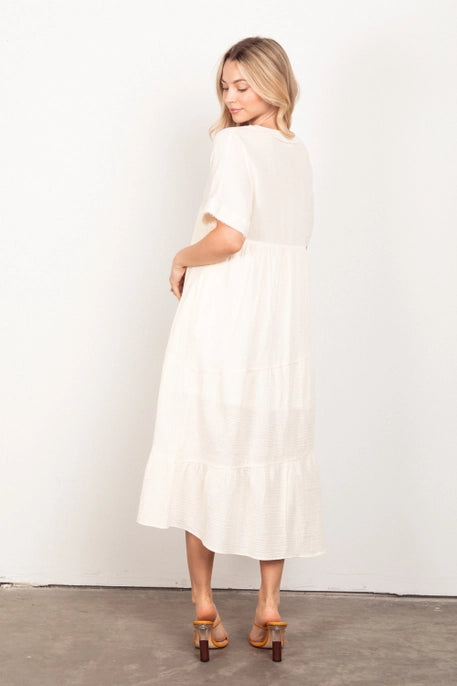 Frayed Detail Soft Gauze Midi Dress